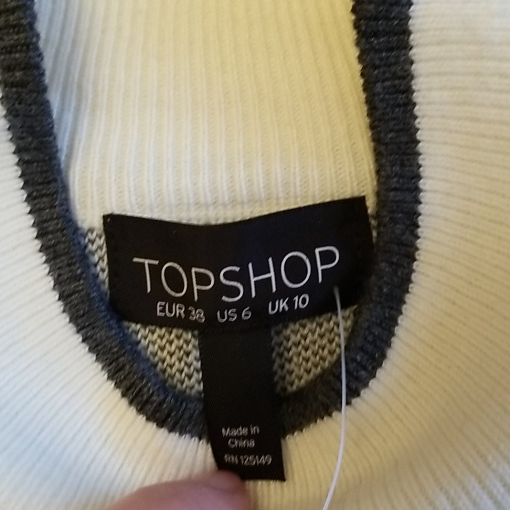 TOPSHOP ivory/grey checkered top - Picture 3 of 5
